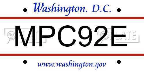 MPC92E District Of Columbia License Plate