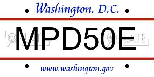 MPD50E District Of Columbia License Plate