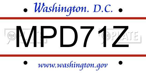 MPD71Z District Of Columbia License Plate