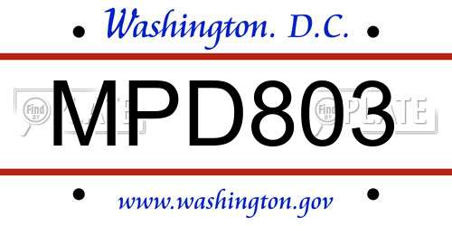 MPD803 District Of Columbia License Plate