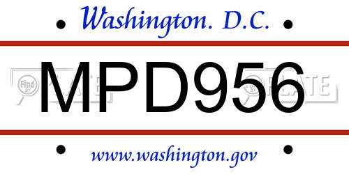 MPD956 District Of Columbia License Plate