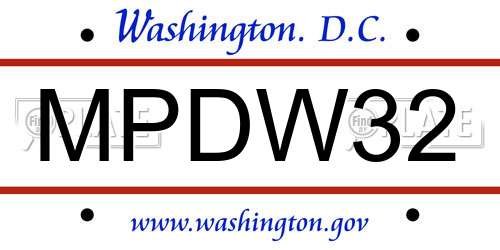 MPDW32 District Of Columbia License Plate