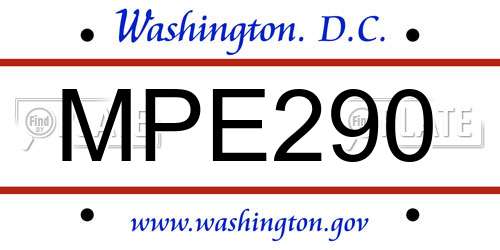 MPE290 District Of Columbia License Plate
