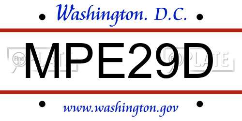 MPE29D District Of Columbia License Plate