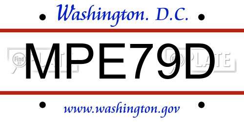 MPE79D District Of Columbia License Plate