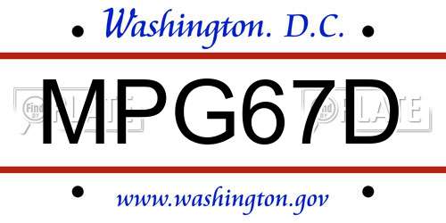 MPG67D District Of Columbia License Plate