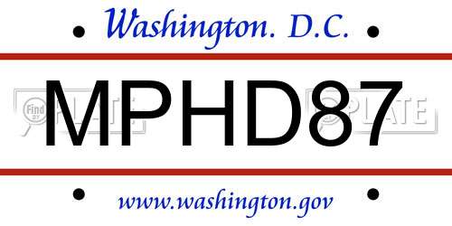 MPHD87 District Of Columbia License Plate
