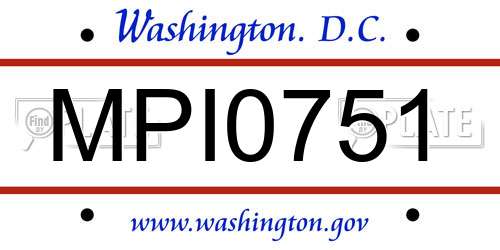 MPI0751 District Of Columbia License Plate