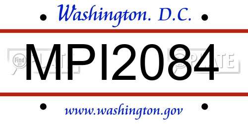 MPI2084 District Of Columbia License Plate