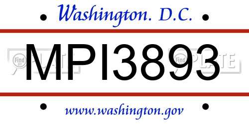 MPI3893 District Of Columbia License Plate