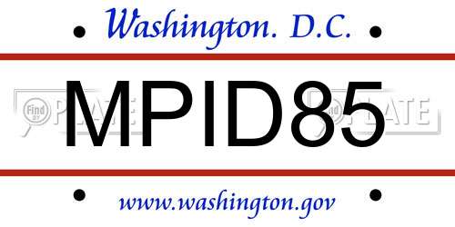 MPID85 District Of Columbia License Plate