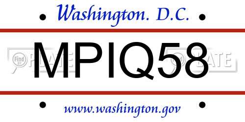 MPIQ58 District Of Columbia License Plate