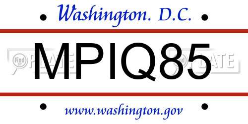 MPIQ85 District Of Columbia License Plate