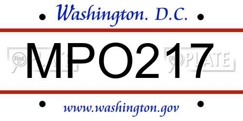 MPO217 District Of Columbia License Plate