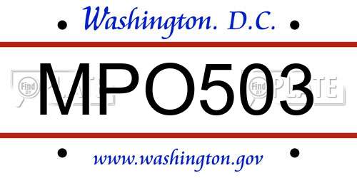 MPO503 District Of Columbia License Plate