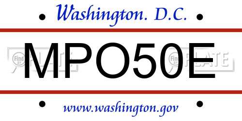 MPO50E District Of Columbia License Plate