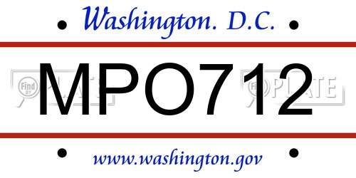 MPO712 District Of Columbia License Plate