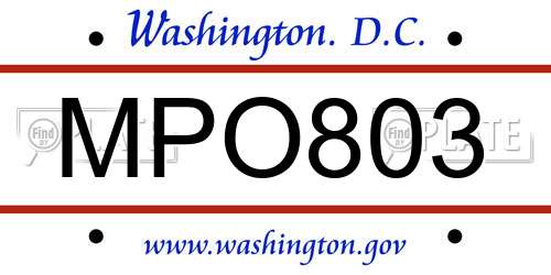 MPO803 District Of Columbia License Plate