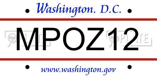 MPOZ12 District Of Columbia License Plate