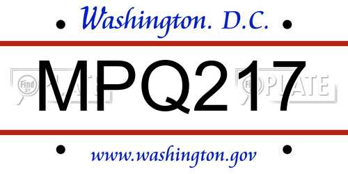 MPQ217 District Of Columbia License Plate