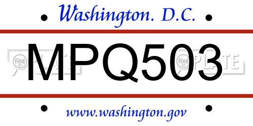 MPQ503 District Of Columbia License Plate