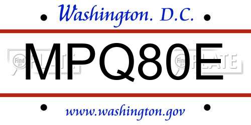 MPQ80E District Of Columbia License Plate