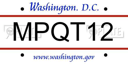 MPQT12 District Of Columbia License Plate