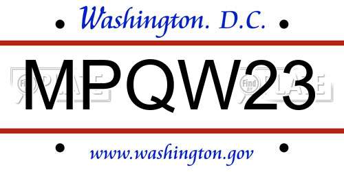 MPQW23 District Of Columbia License Plate
