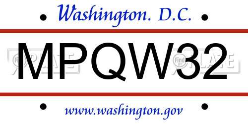 MPQW32 District Of Columbia License Plate