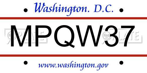 MPQW37 District Of Columbia License Plate