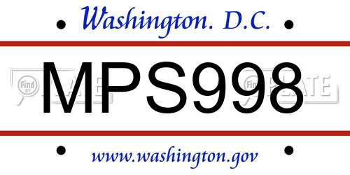 MPS998 District Of Columbia License Plate