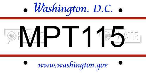 MPT115 District Of Columbia License Plate