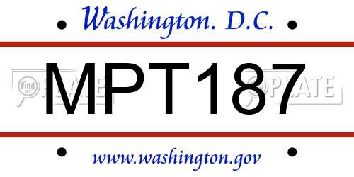 MPT187 District Of Columbia License Plate