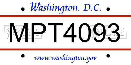 MPT4093 District Of Columbia License Plate