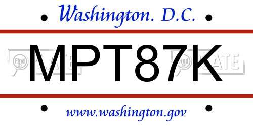 MPT87K District Of Columbia License Plate
