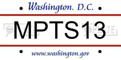 MPTS13 District Of Columbia License Plate