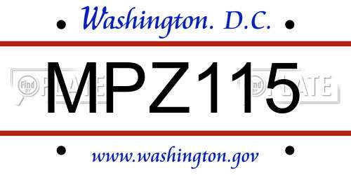 MPZ115 District Of Columbia License Plate