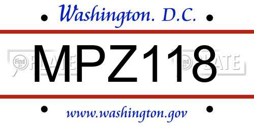 MPZ118 District Of Columbia License Plate