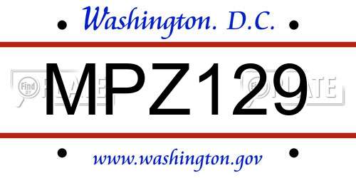 MPZ129 District Of Columbia License Plate