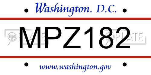MPZ182 District Of Columbia License Plate