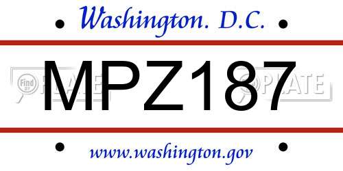 MPZ187 District Of Columbia License Plate