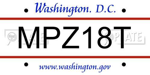 MPZ18T District Of Columbia License Plate