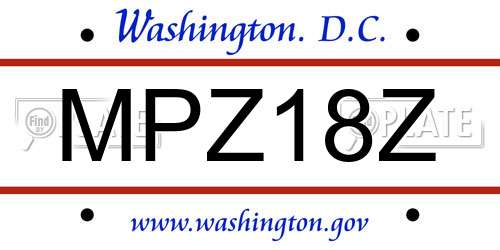 MPZ18Z District Of Columbia License Plate
