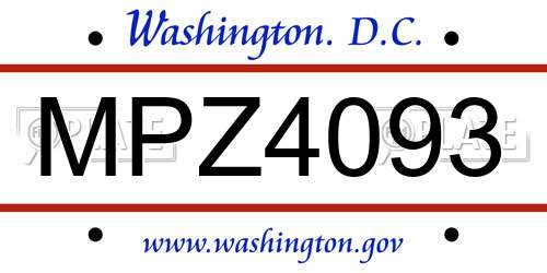 MPZ4093 District Of Columbia License Plate