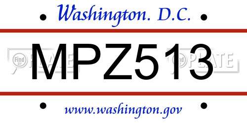 MPZ513 District Of Columbia License Plate