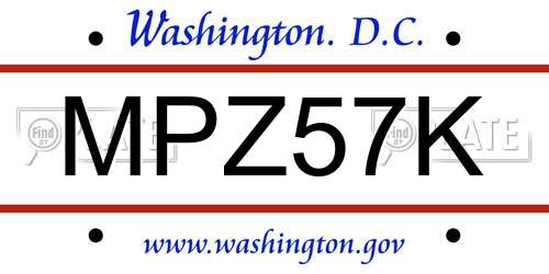 MPZ57K District Of Columbia License Plate