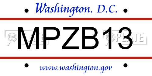 MPZB13 District Of Columbia License Plate