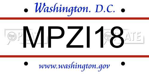 MPZI18 District Of Columbia License Plate