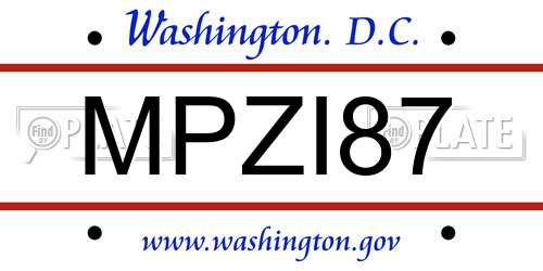 MPZI87 District Of Columbia License Plate