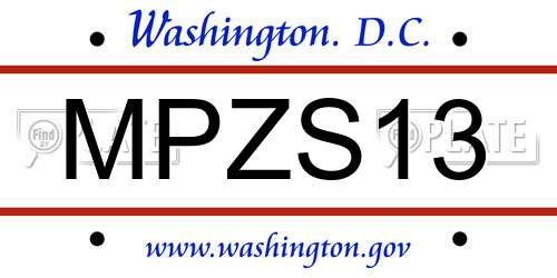 MPZS13 District Of Columbia License Plate